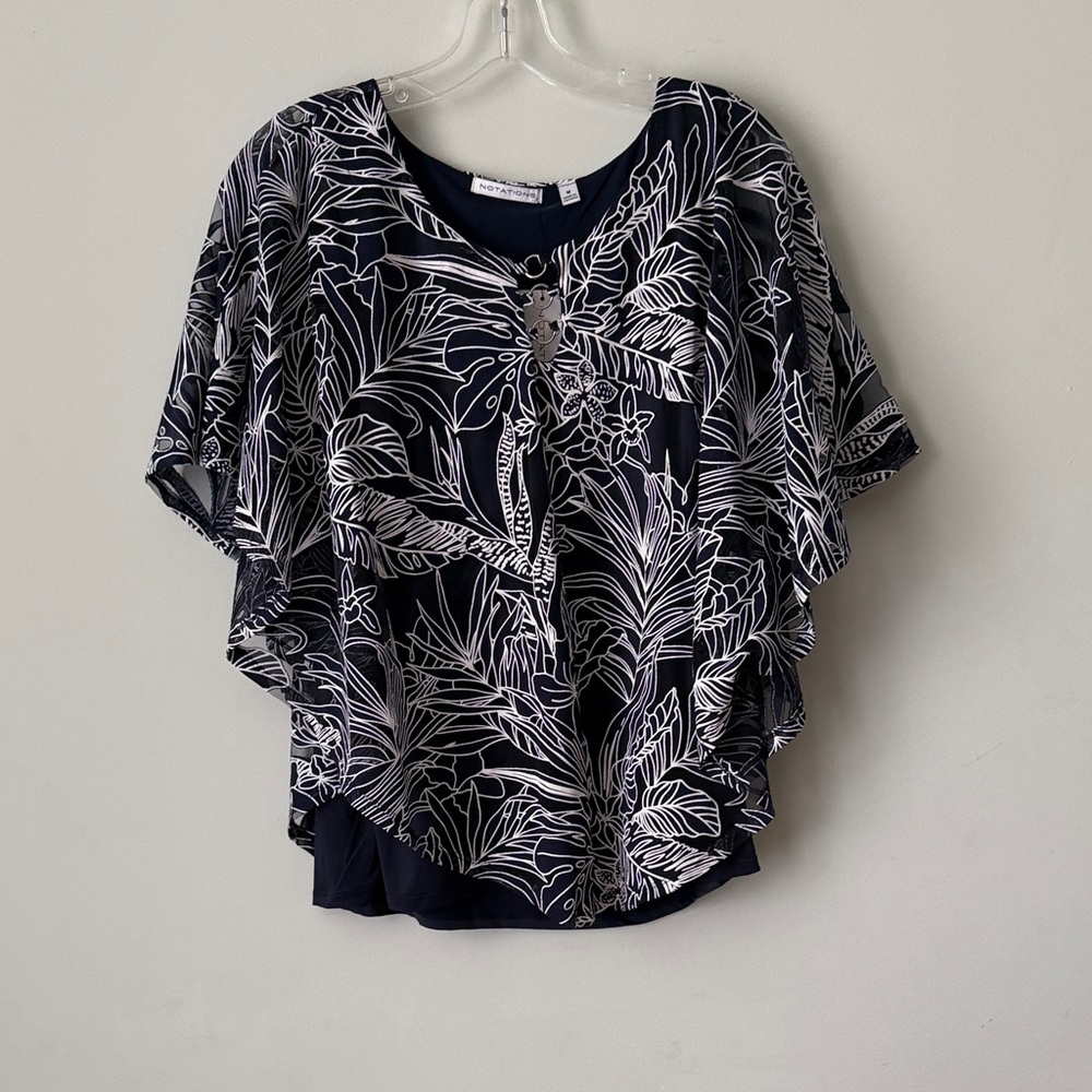 Notations Navy and White Floral Blouse